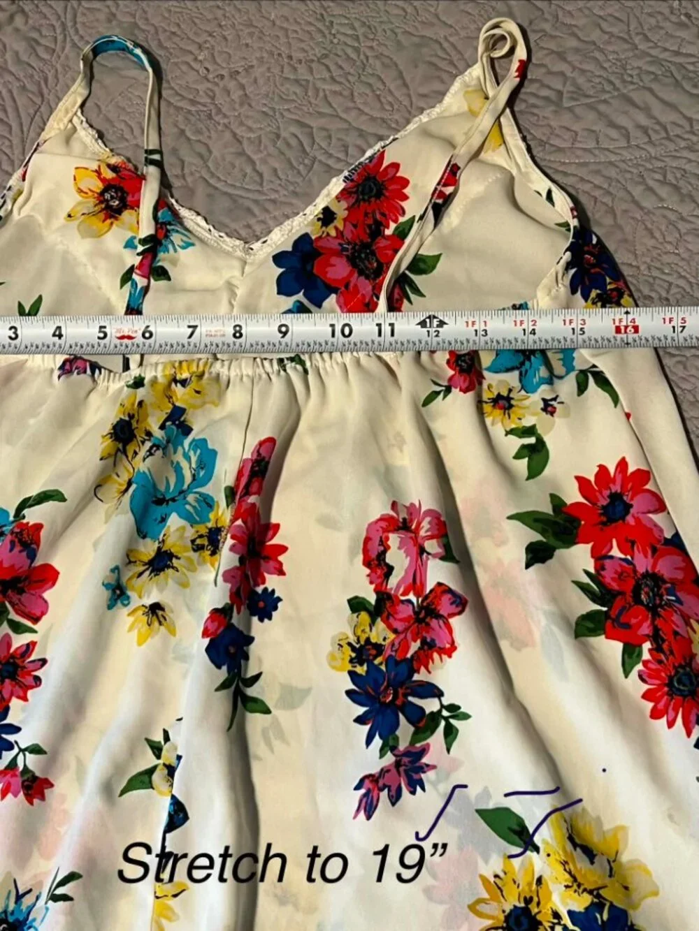 Honeylee Floral Print Slip Lace Trim Jewel Tone Size M